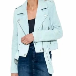 New BLANK NYC Mint Green Suede Leather Belted Biker Moto Jacket Size Large